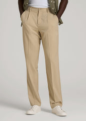 American Tall Online Shop | Relaxed Pleated Trousers for Tall Men in Light Khaki