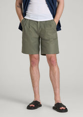 American Tall Online Shop | Stretch Cotton Linen Blend Shorts for Tall Men in Olive