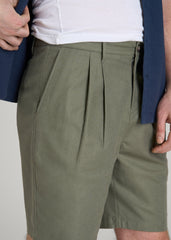 American Tall Online Shop | Stretch Cotton Linen Blend Shorts for Tall Men in Olive