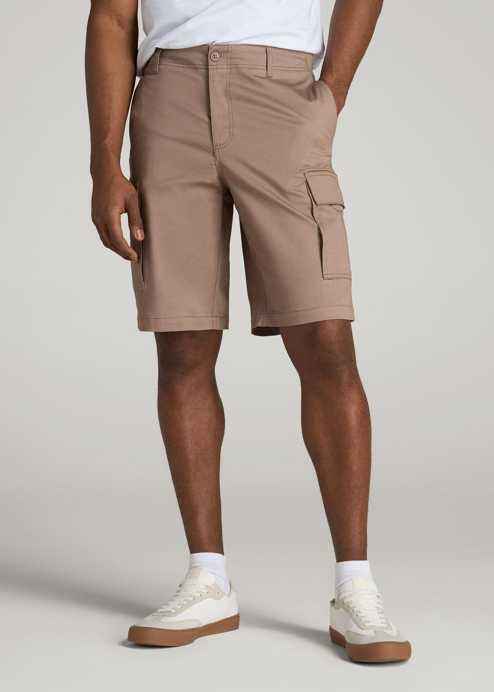 American Tall Outlet | Stretch Twill Cargo Shorts for Tall Men in Dark Sand