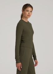 American Tall For Sale | Lightweight Ribbed Cropped Lounge Shirt for Tall Women in Forest Night
