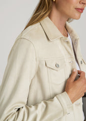 American Tall Online | True Touch Suede Trucker Jacket for Tall Women in Overcast