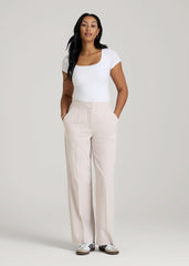 American Tall Discount | Flat Front Wide Leg Dress Pants for Tall Women in Drywall Tan