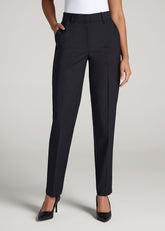American Tall Sale | Flat Front Tapered Dress Pants for Tall Women in Black
