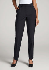 American Tall Sale | Flat Front Tapered Dress Pants for Tall Women in Black
