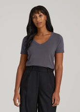 American Tall Outlet | Scoop V-Neck Tee for Tall Women in Charcoal