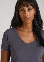 American Tall Outlet | Scoop V-Neck Tee for Tall Women in Charcoal