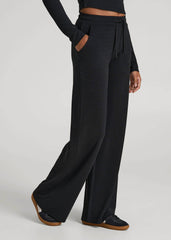 American Tall Online | Mid-Rise Waffle Wide-Leg Pants for Tall Women in Black