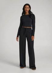 American Tall Online | Mid-Rise Waffle Wide-Leg Pants for Tall Women in Black