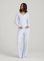 American Tall Sale | Ribbed Henley Lounge Top for Tall Women in Bluebird Mix