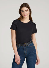American Tall For Sale | Short Sleeve Ribbed Crewneck T-Shirt for Tall Women in Black