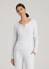 American Tall Online Shop | Ribbed Henley Lounge Top for Tall Women in Fog Grey Mix