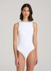 American Tall Sale | High Crewneck Sleeveless Bodysuit for Tall Women in Bright White