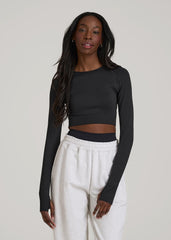 American Tall Online Shop | Compression Long Sleeve Cropped Training Top for Tall Women in Black