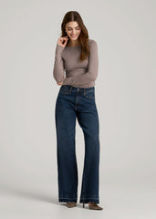 American Tall Discount | Boatneck Long Sleeve Exposed Seam Top for Tall Women in Dark Sand