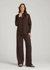 American Tall Discount | Relaxed Button-Up Single-Pocket Blouse for Tall Women in Espresso