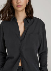 American Tall Sale | Relaxed Button-Up Single-Pocket Blouse for Tall Women in Vintage Black
