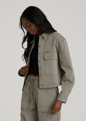 American Tall Online | Garment Dyed Utility Shirt for Tall Women in Camper Green