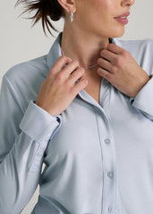 American Tall Sale | Slub Knit Button-Up Shirt for Tall Women in Light Blue