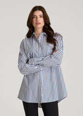 American Tall Online | Oversized Poplin Button Shirt for Tall Women in White and Navy Stripe