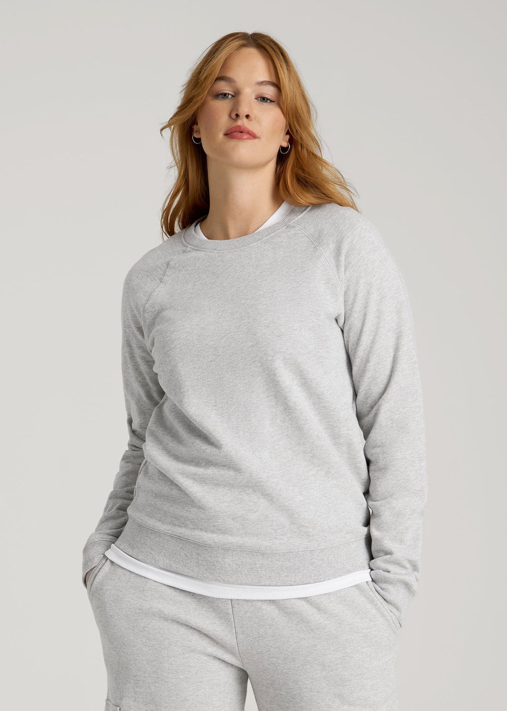 American Tall Online Shop | Wearever French Terry Crewneck Sweatshirt for Tall Women in Grey Mix