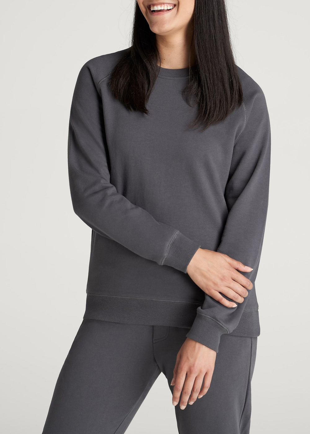 American Tall Discount | Wearever French Terry Crewneck Sweatshirt for Tall Women in Charcoal