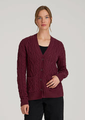 American Tall Online | Relaxed Cotton Cable Knit Cardigan for Tall Women in Tawny Port