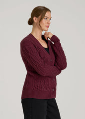 American Tall Online | Relaxed Cotton Cable Knit Cardigan for Tall Women in Tawny Port