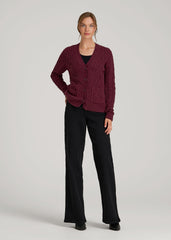 American Tall Online | Relaxed Cotton Cable Knit Cardigan for Tall Women in Tawny Port