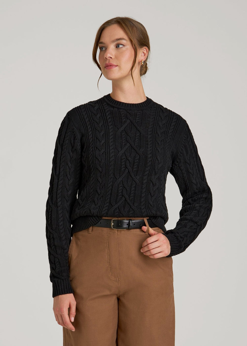 American Tall Sale | Cotton Crewneck Sweater for Tall Women in Black