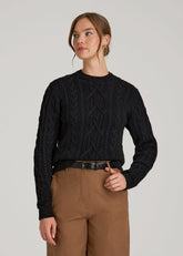 American Tall Sale | Cotton Crewneck Sweater for Tall Women in Black