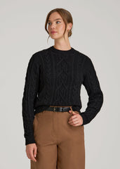 American Tall Sale | Cotton Crewneck Sweater for Tall Women in Black