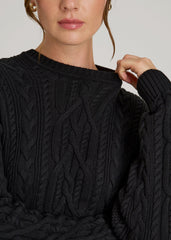 American Tall Sale | Cotton Crewneck Sweater for Tall Women in Black