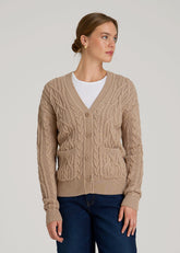American Tall Outlet | Relaxed Cotton Cable Knit Cardigan for Tall Women in Stucco