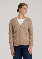 American Tall Outlet | Relaxed Cotton Cable Knit Cardigan for Tall Women in Stucco