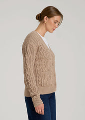 American Tall Outlet | Relaxed Cotton Cable Knit Cardigan for Tall Women in Stucco