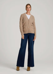 American Tall Outlet | Relaxed Cotton Cable Knit Cardigan for Tall Women in Stucco