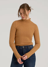 American Tall For Sale | Rolled Mock Neck Sweater for Tall Women in Caramel