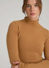 American Tall For Sale | Rolled Mock Neck Sweater for Tall Women in Caramel