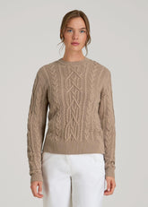 American Tall Discount | Cotton Crewneck Sweater for Tall Women in Stucco