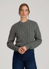 American Tall Sale | Cotton Crewneck Sweater for Tall Women in Balsam Green