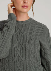American Tall Sale | Cotton Crewneck Sweater for Tall Women in Balsam Green
