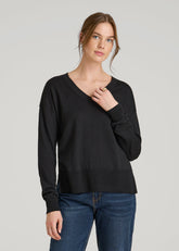 American Tall For Sale | Linen Blend Split Hem V-Neck Sweater for Tall Women in Black