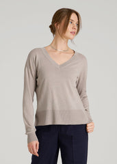 American Tall Online Shop | Linen Blend Split Hem V-Neck Sweater for Tall Women in Atmosphere