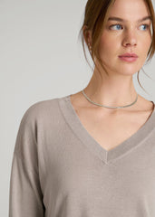American Tall Online Shop | Linen Blend Split Hem V-Neck Sweater for Tall Women in Atmosphere