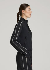 American Tall Discount | Cropped Track Jacket with Piping for Tall Women in Black