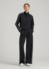 American Tall Discount | Cropped Track Jacket with Piping for Tall Women in Black