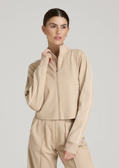 American Tall Online | Cropped Track Jacket with Piping for Tall Women in Clay