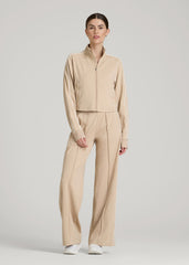 American Tall Online | Cropped Track Jacket with Piping for Tall Women in Clay