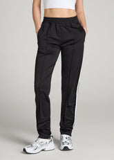 American Tall For Sale | Ultra Lightweight Tricot Athletic Stripe Pants for Tall Women in Black and White